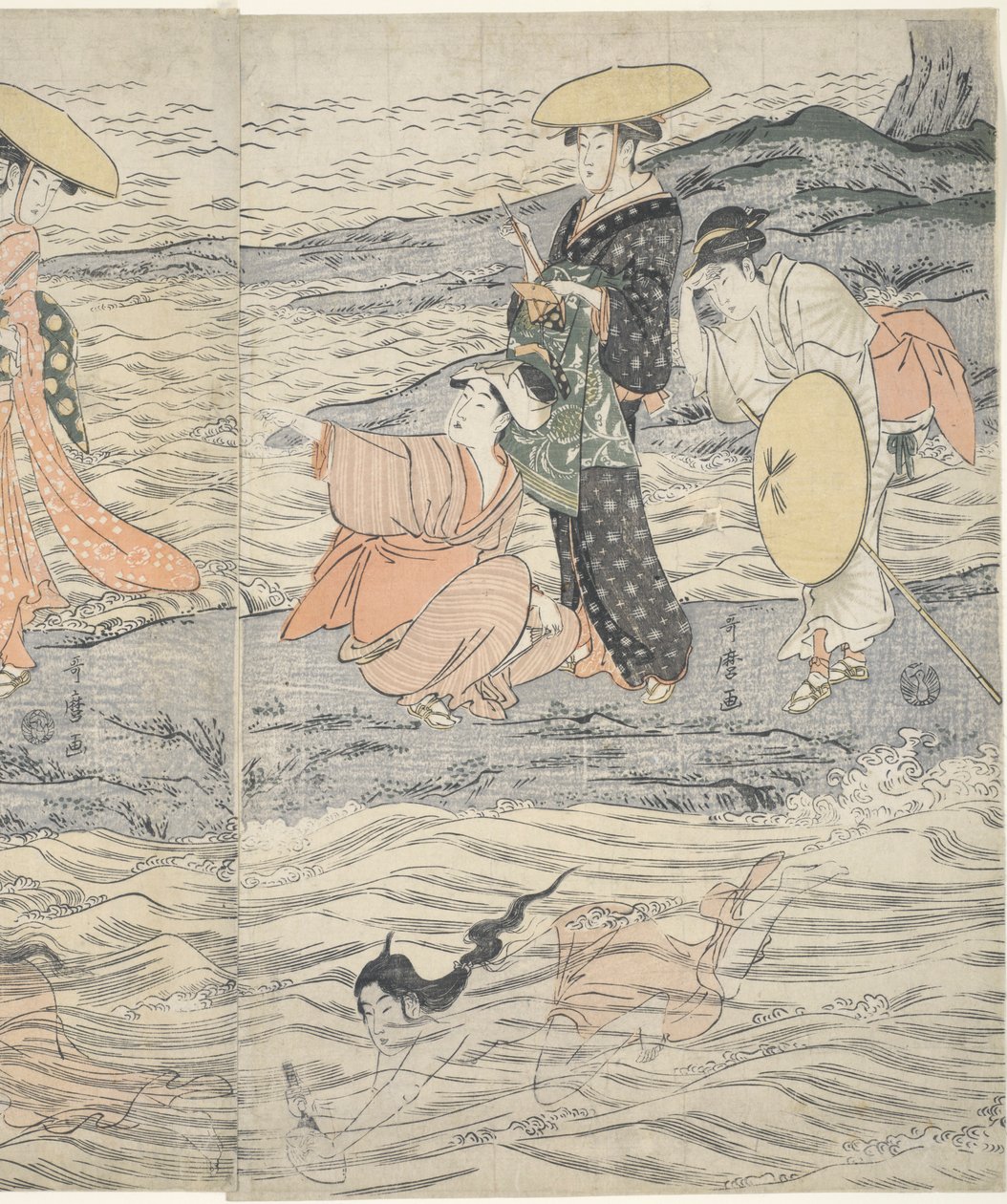 Plongeurs de coquillages Awabi à Enoshima - Kitagawa Utamaro