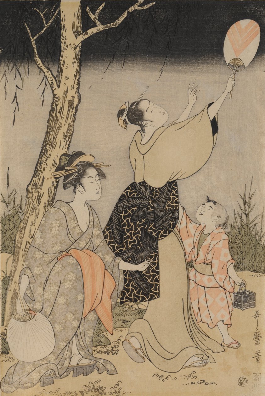 Attraper des lucioles sous un saule (gauche) - Kitagawa Utamaro