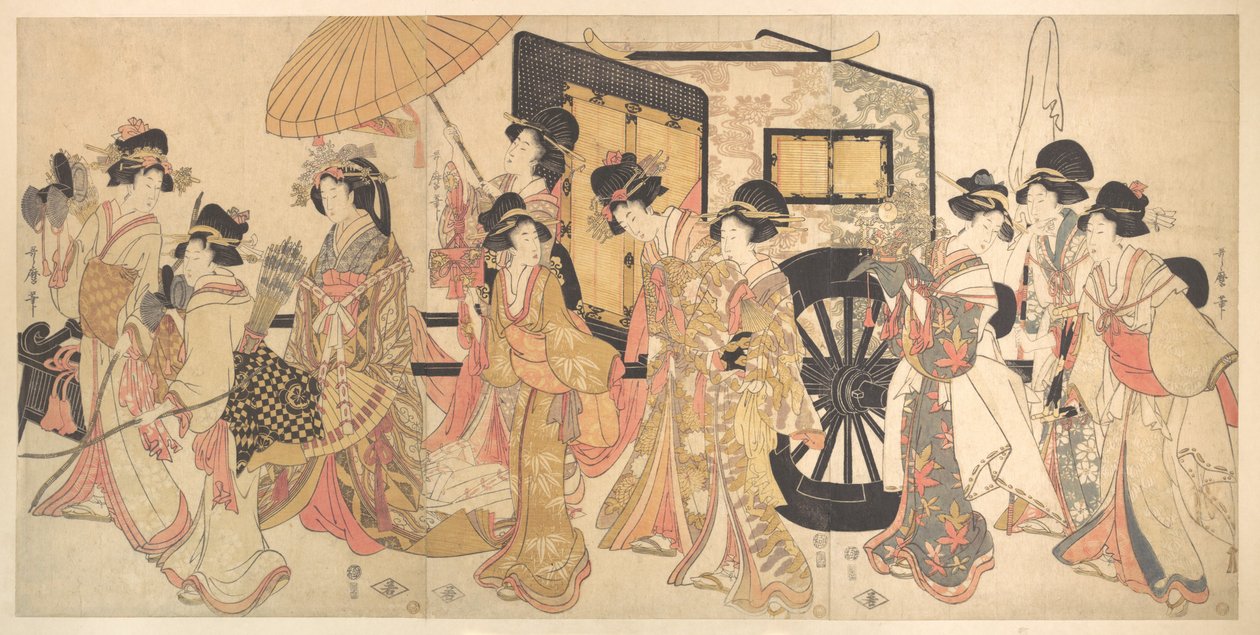 Des courtisanes imitant un cortège de cour - Kitagawa Utamaro