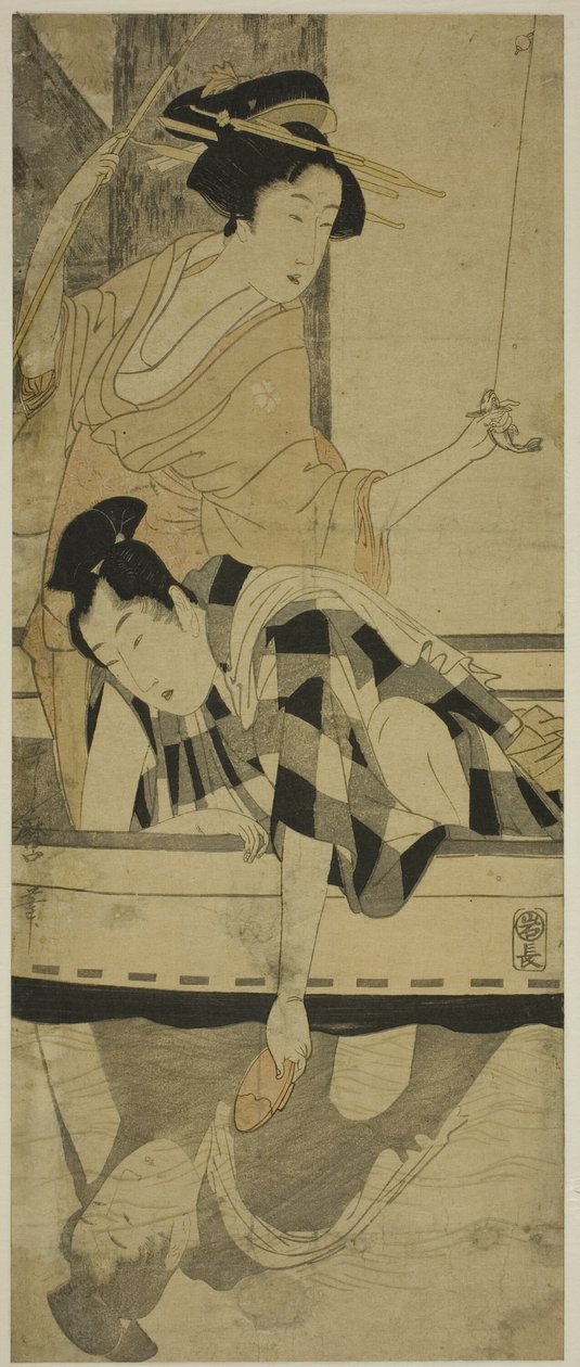 Pêche sous un pont - Kitagawa Utamaro