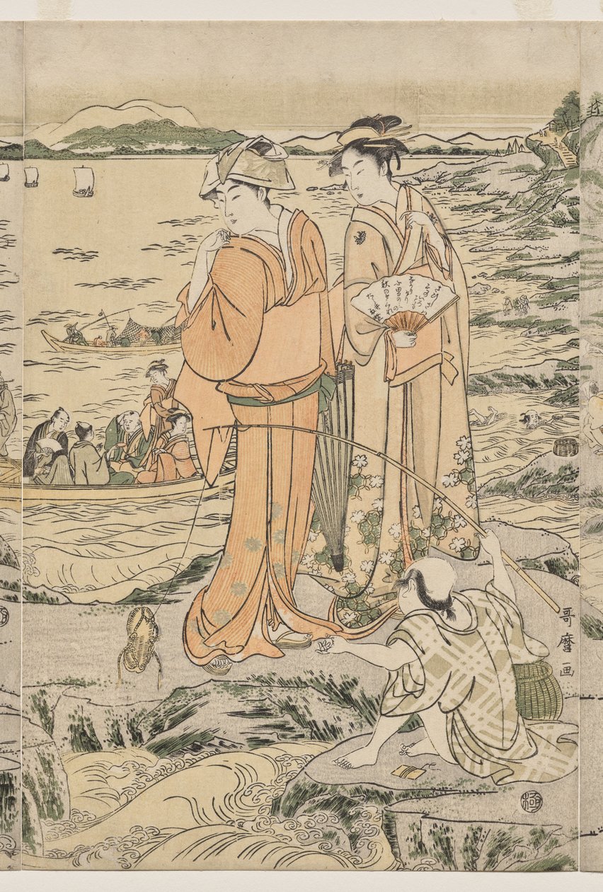 Pêche sur le rocher de la planche à découper à Enoshima - Kitagawa Utamaro