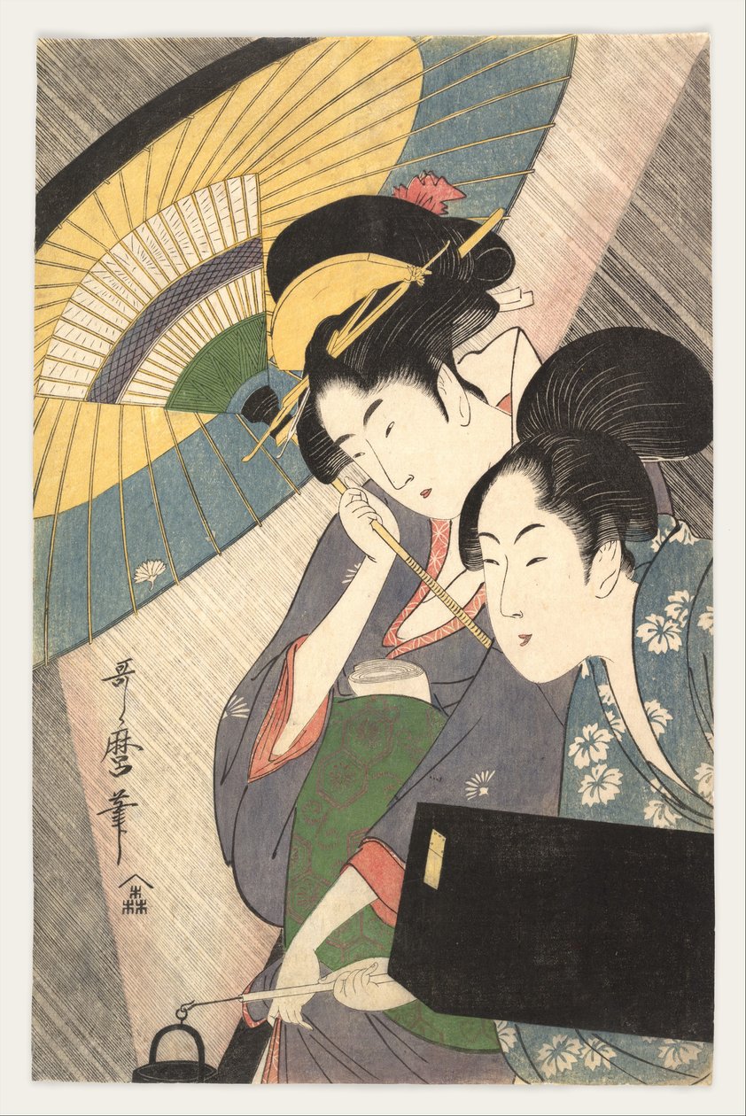 Une geisha et sa servante par une nuit pluvieuse - Kitagawa Utamaro