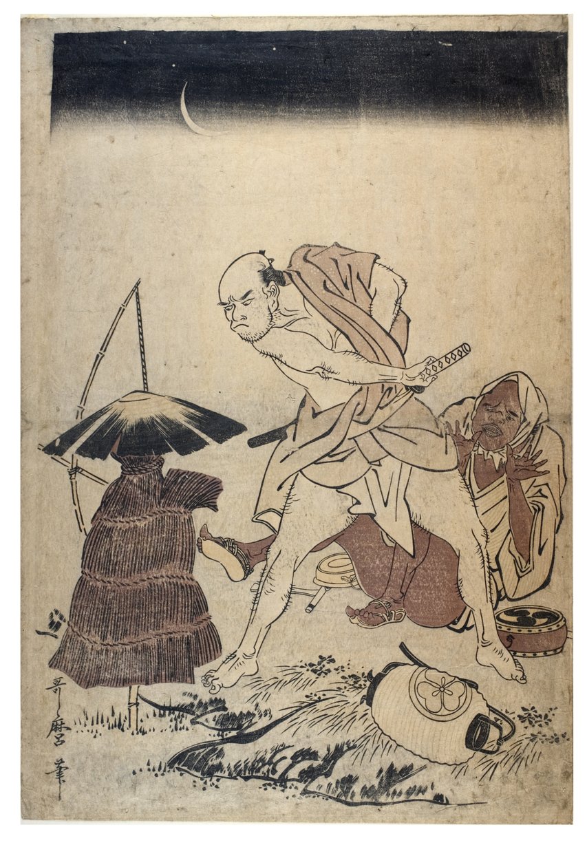 Un homme menace un épouvantail par une nuit sombre, vers 1758-1806 - Kitagawa Utamaro