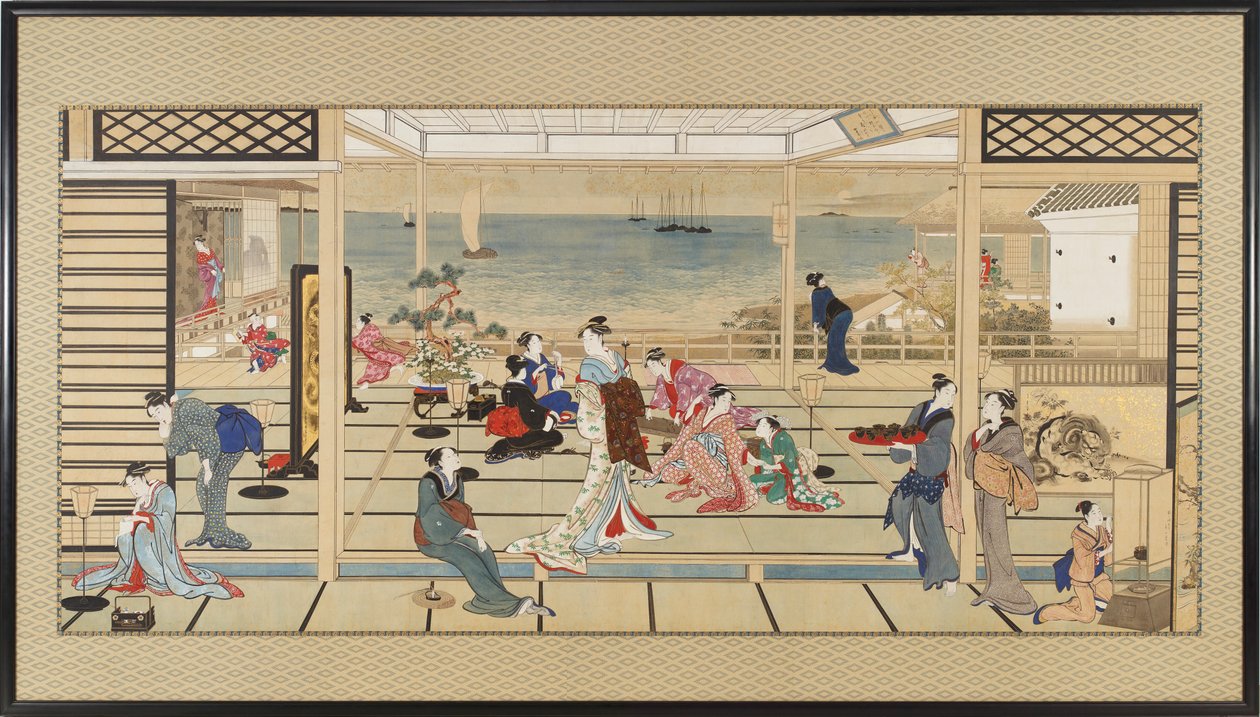 Réjouissances au clair de lune à Dozo Sagami, période Edo, fin du 18e-début du 19e siècle - Kitagawa Utamaro