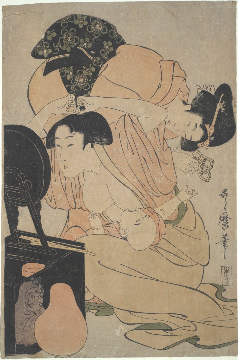Mère avec bébé allaitant et assistante - Kitagawa Utamaro