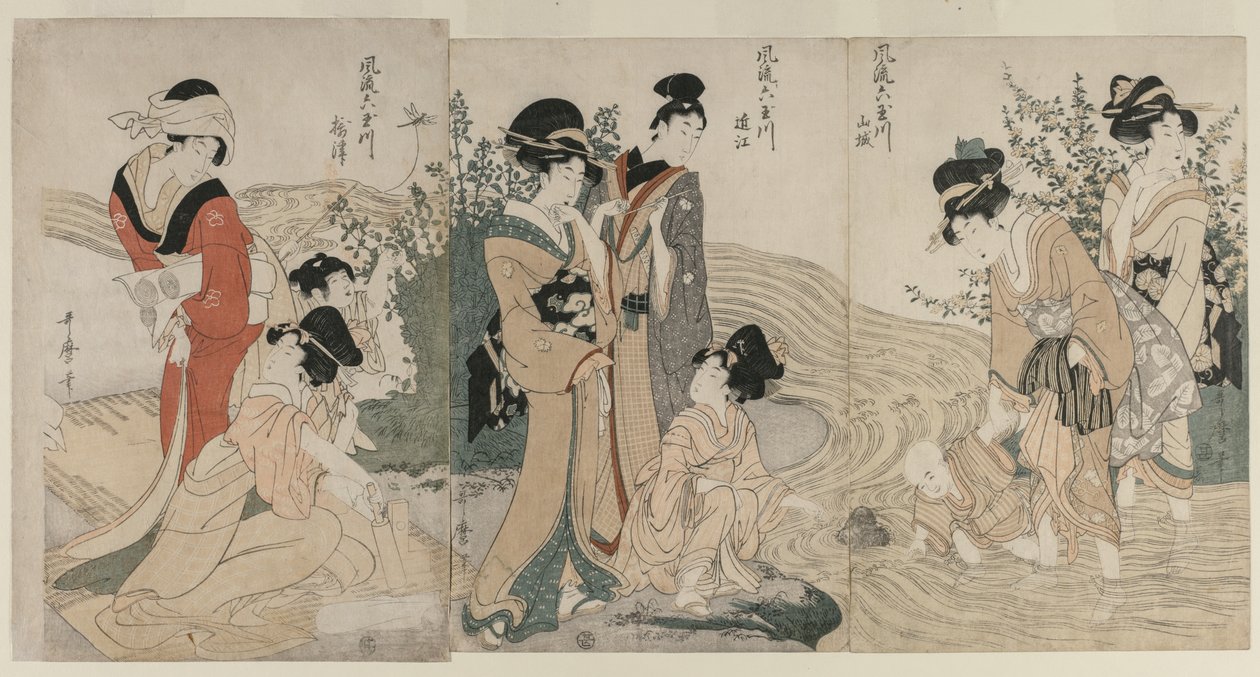 Musashi, Omi, Yamashiro et Settsu des provinces de la série Six rivières précieuses à la mode (Furyu Mu Tamagawa) - Kitagawa Utamaro
