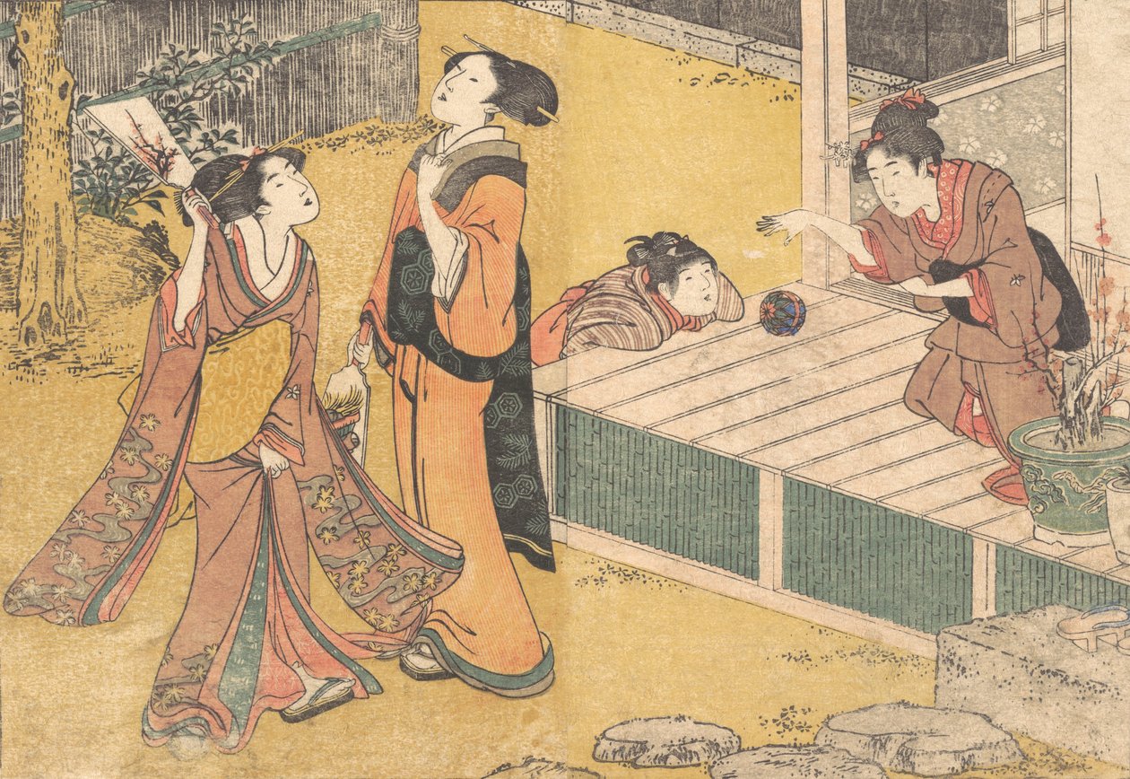 Jeux du Nouvel An, du livre imprimé Fleurs des Quatre Saisons Shiki no hana - Kitagawa Utamaro
