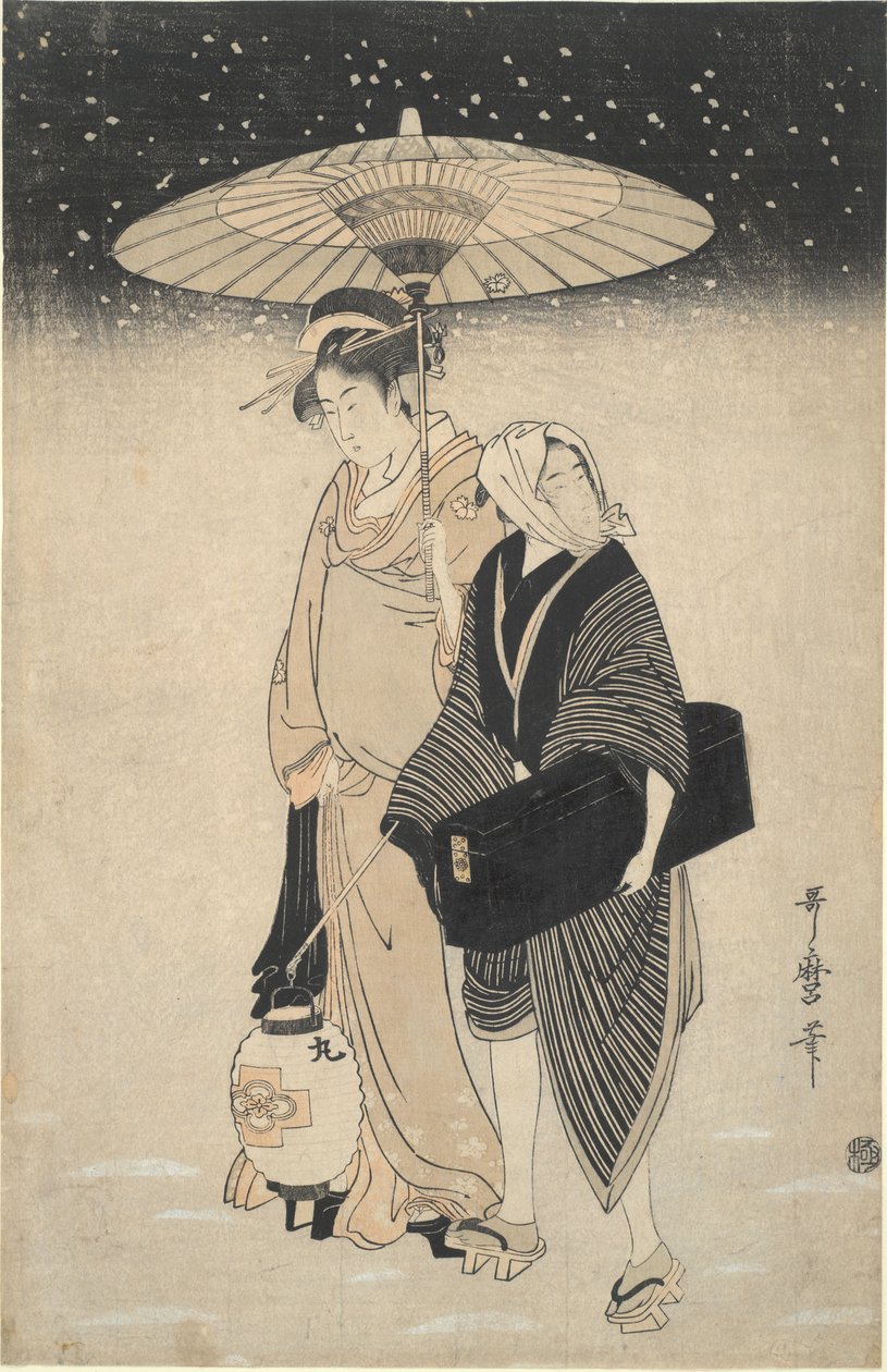 Pass nocturne dans la neige - Kitagawa Utamaro