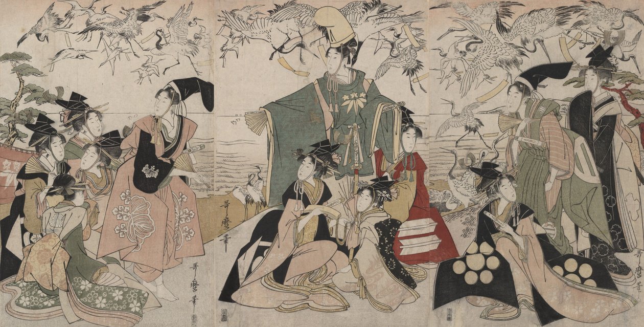 Parodie de « Yoritomo libérant des grues » (Mitate Yoritomo hōkaku) - Kitagawa Utamaro