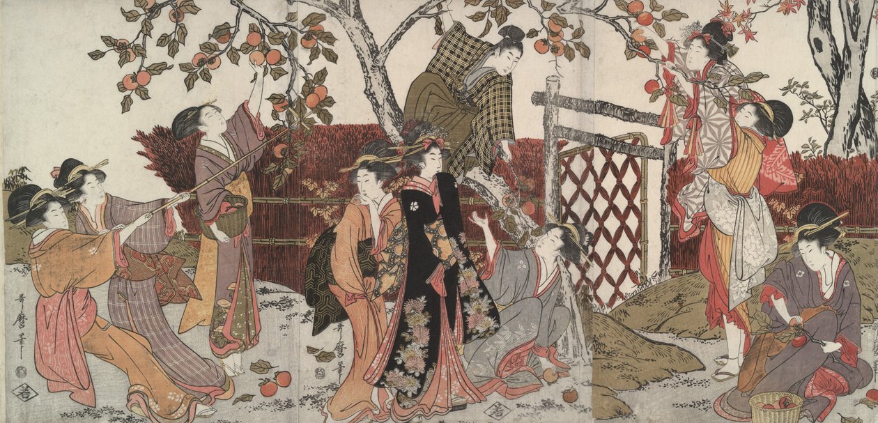 Les cueilleurs de kakis - Kitagawa Utamaro
