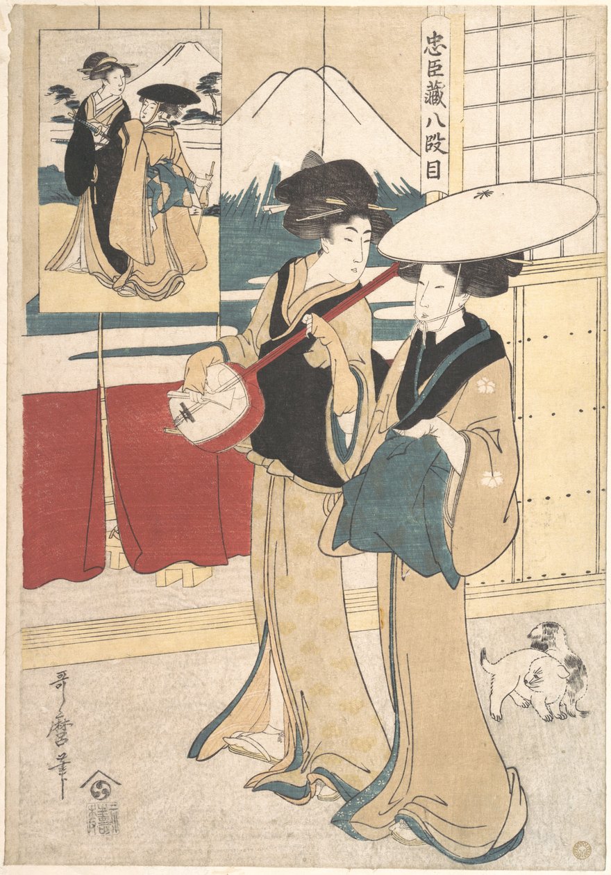 Deux Tori-oi, ou musiciennes itinérantes de la classe Eta - Kitagawa Utamaro