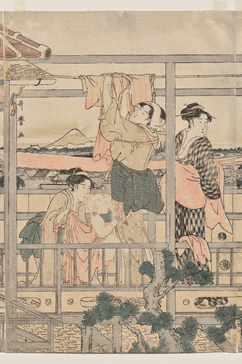 Femmes étendant du linge à sécher sur un balcon - Kitagawa Utamaro