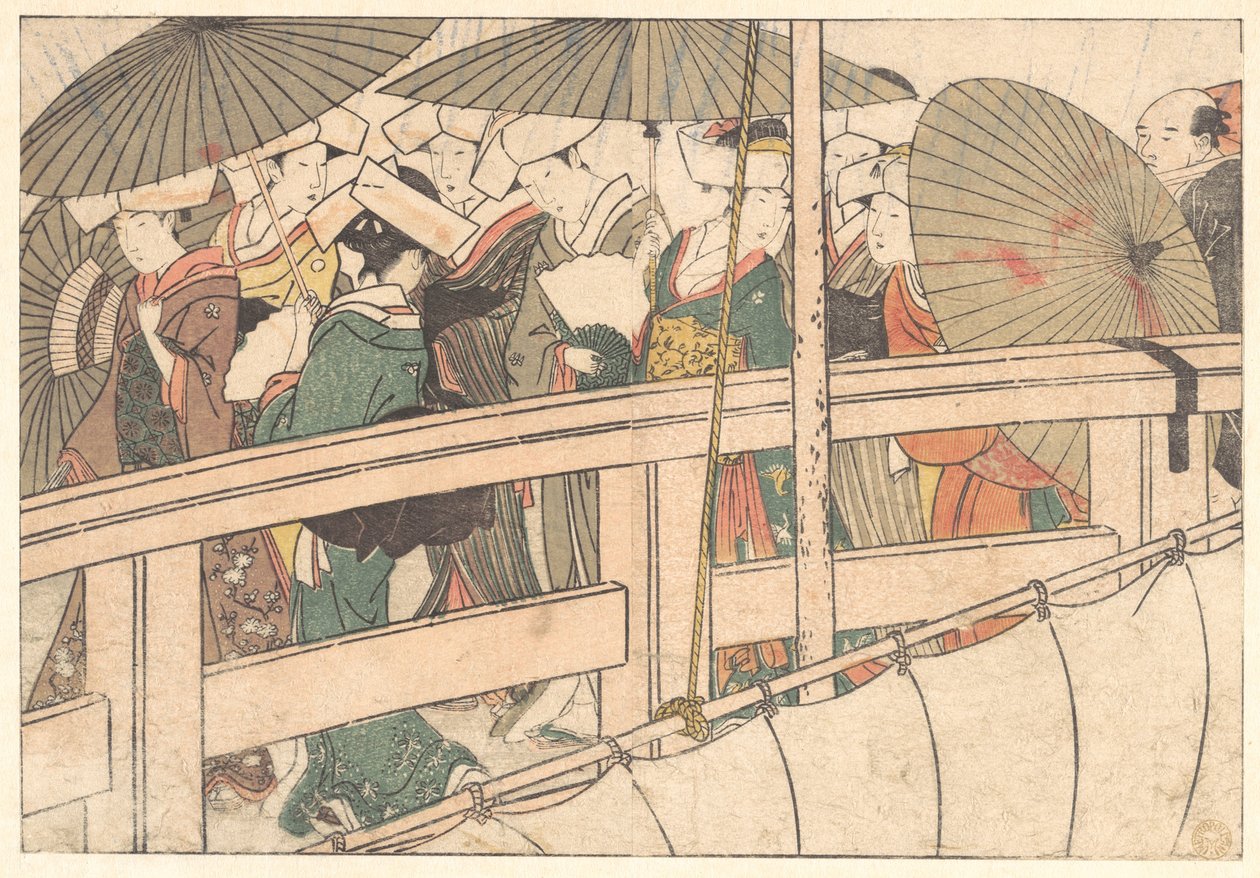Femmes sur un pont, du livre illustré Fleurs des quatre saisons - Kitagawa Utamaro