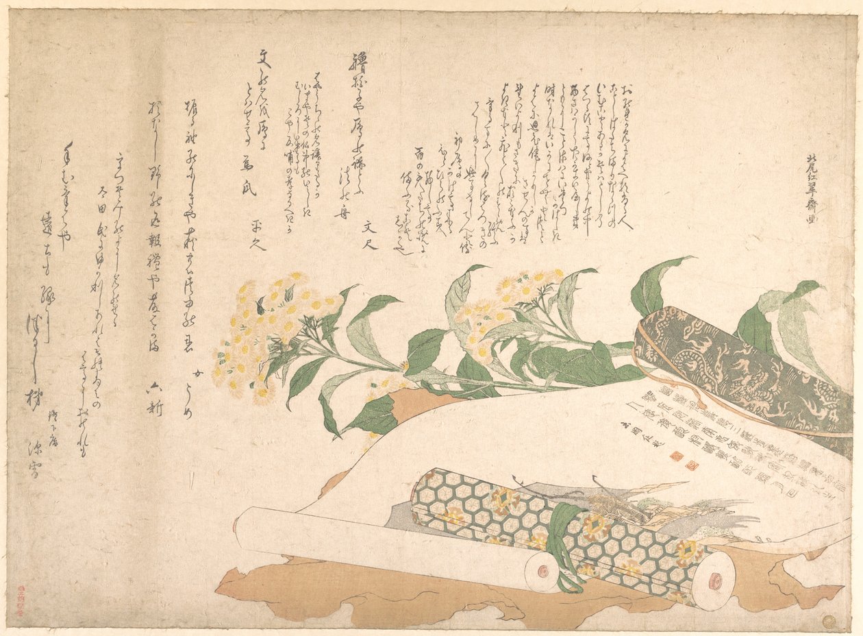 Des marguerites et deux makimono - Kitao Shigemasa