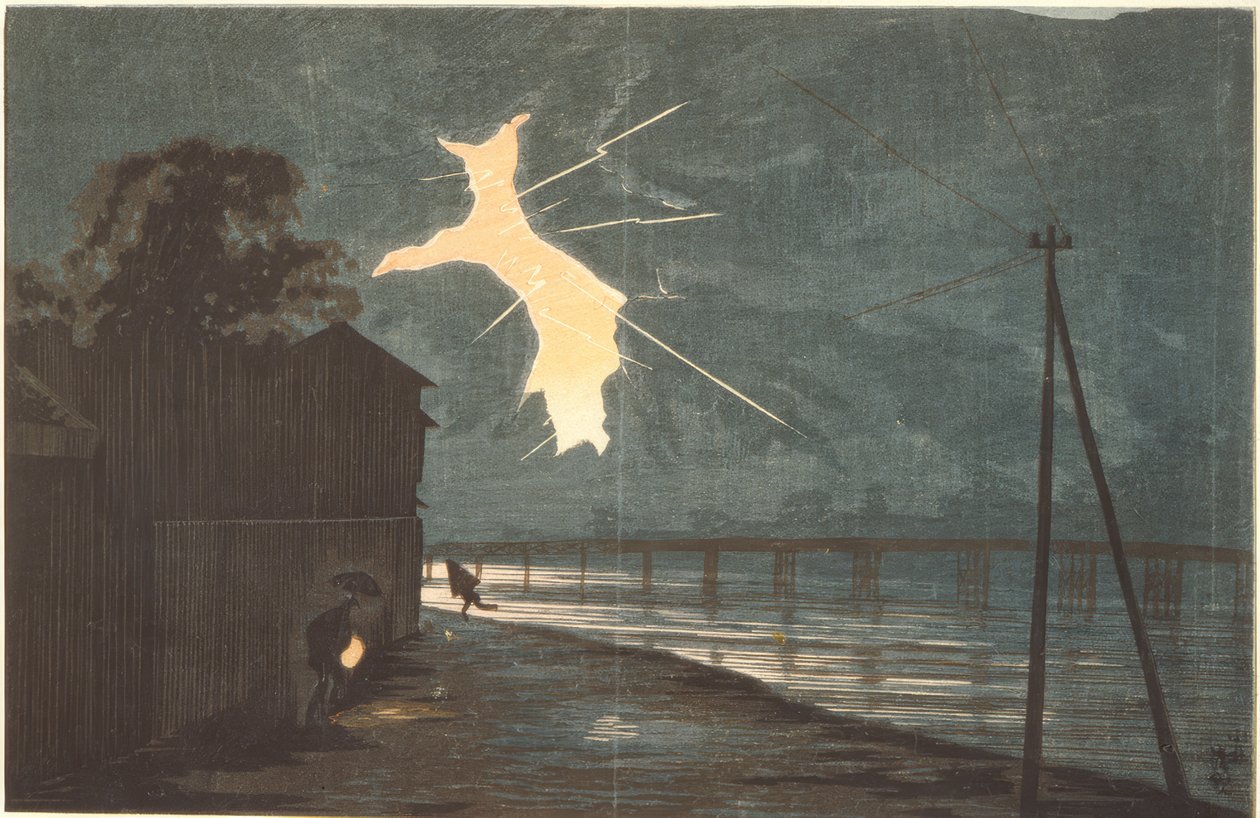Tonnerre et éclair sur le pont Onmaya - Kiyochika Kobayashi