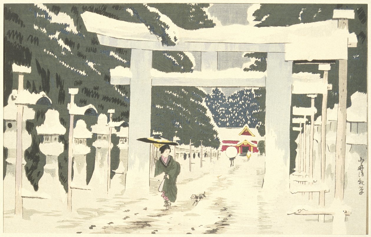 Fortes chutes de neige au sanctuaire Tōshōgū à Ueno - Kobayashi Kiyochika