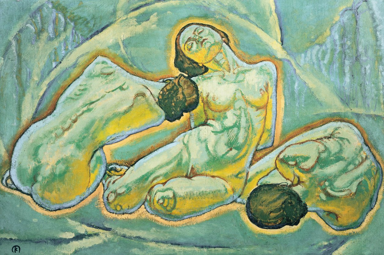 Drei kauernde Frauen - Trois femmes accroupies ... (peinture sur toile) - Koloman Moser