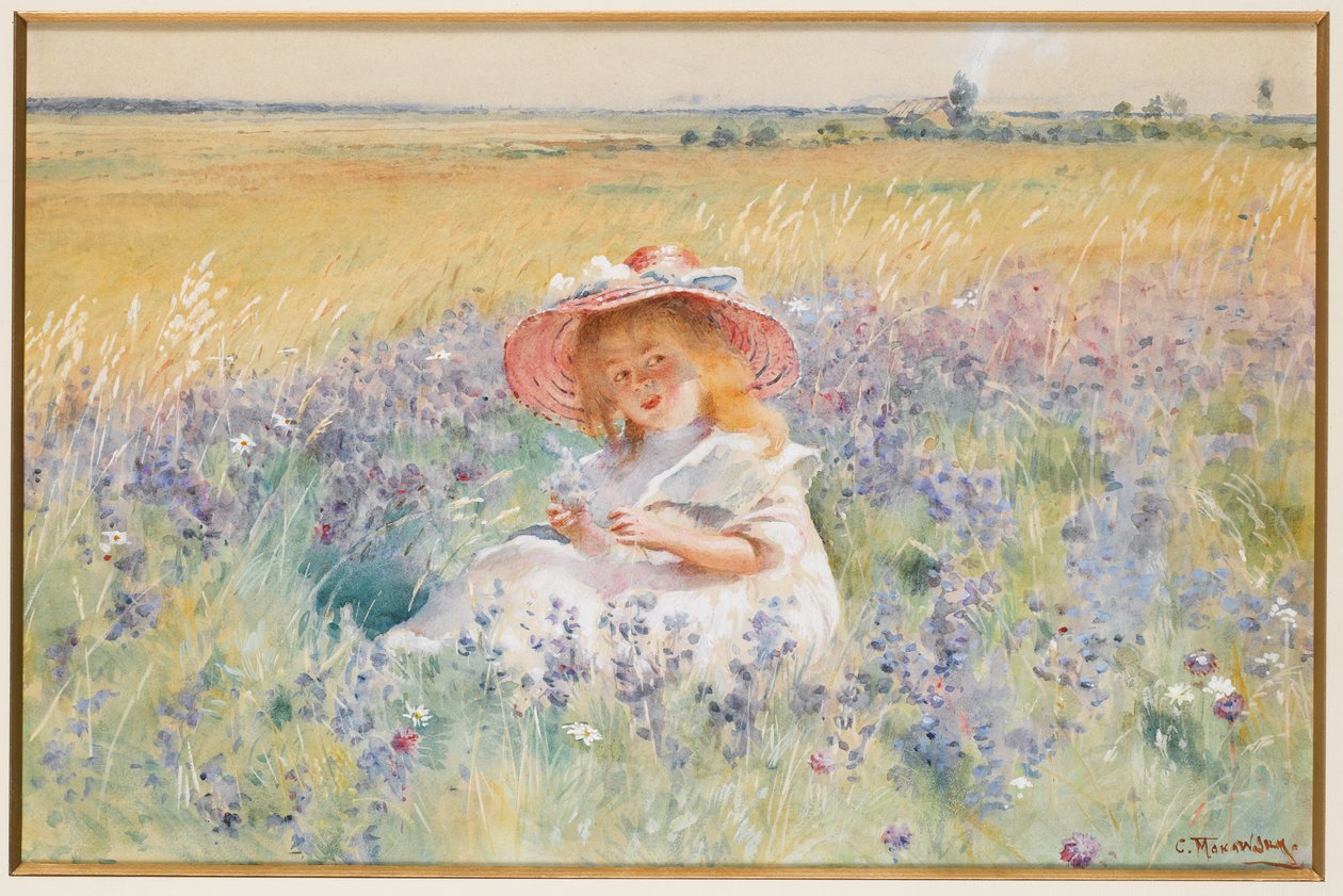 Une jeune fille dans un champ de sauge, marguerites et fléole des prés - Konstantin Egorovich Makovsky