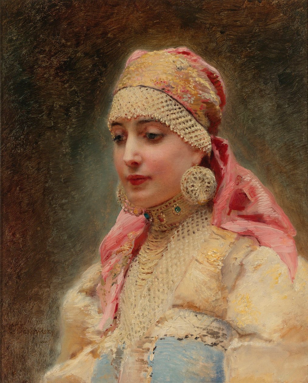 "Portrait de femme de boyard" Peinture de Konstantin Yegorovich Makovsky (1839-1915) - Konstantin Egorovich Makovsky