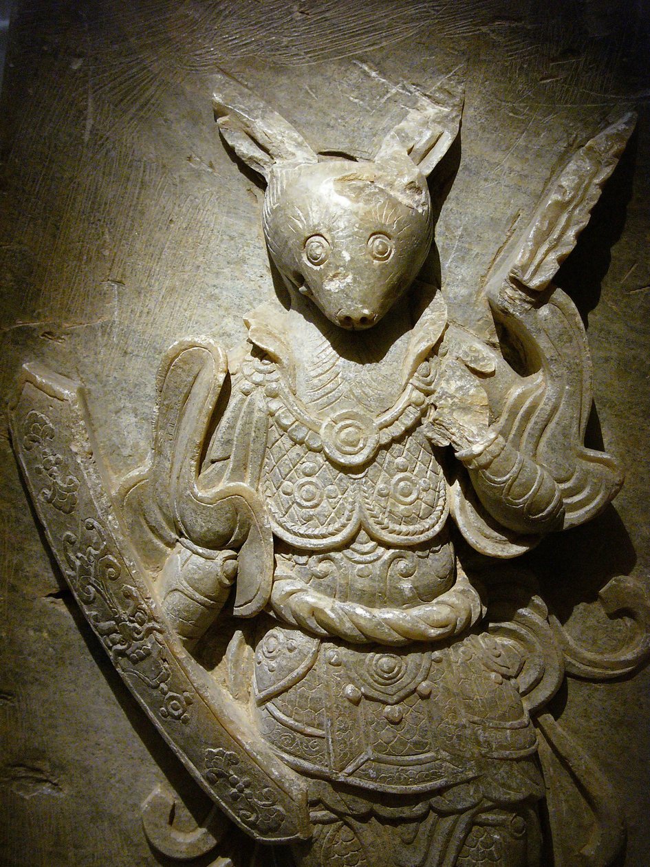 Ornement de tombe, lapin du zodiaque en agalmatolite, VIIIe siècle sous la période des Royaumes du Nord et du Sud, Corée. Photographie, Musée national de Séoul, République de Corée - Korean School