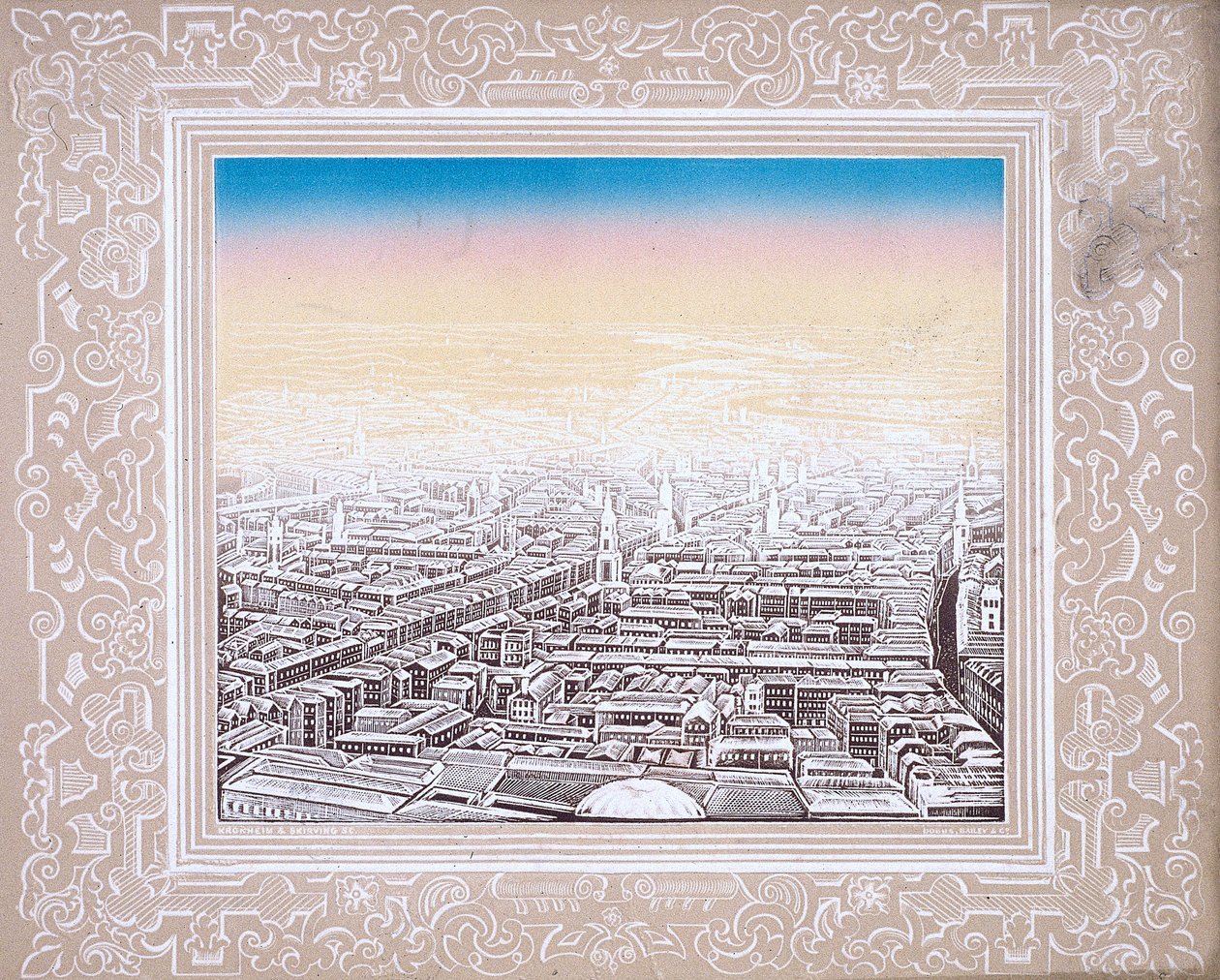 Vue aérienne de Londres encadrée dans une bordure décorative - Kronheim and Co