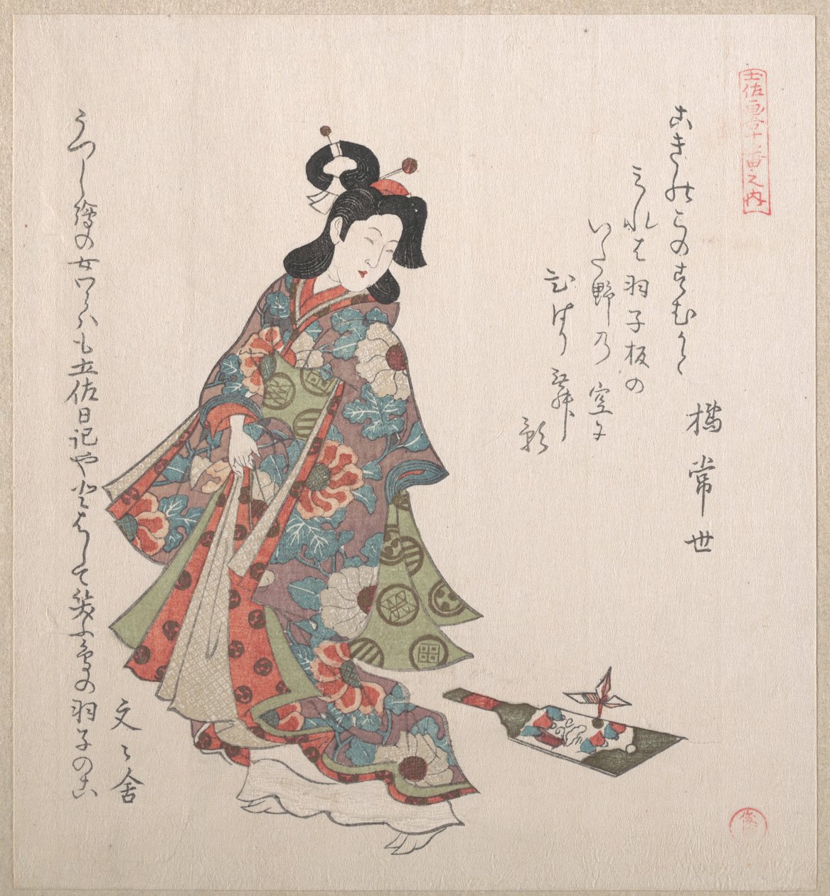 Une fillette et un hagoita (raquette et volant japonais) - Kubo Shunman