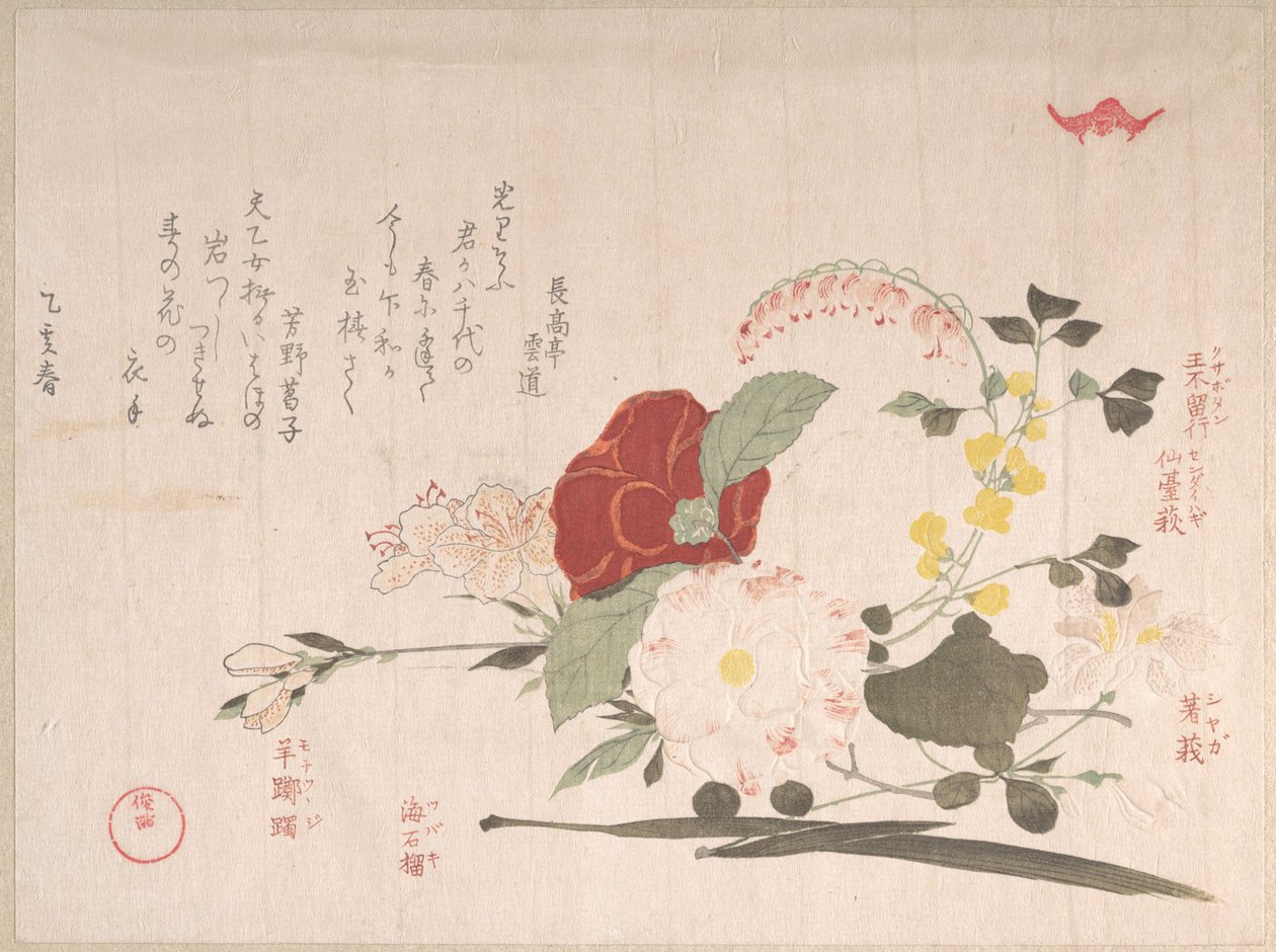 Recueil de la pluie de printemps (Harusame shū), vol. 2 : Fleurs coupées : clématite, lespédèze, iris, camélia et azalée - Kubo Shunman