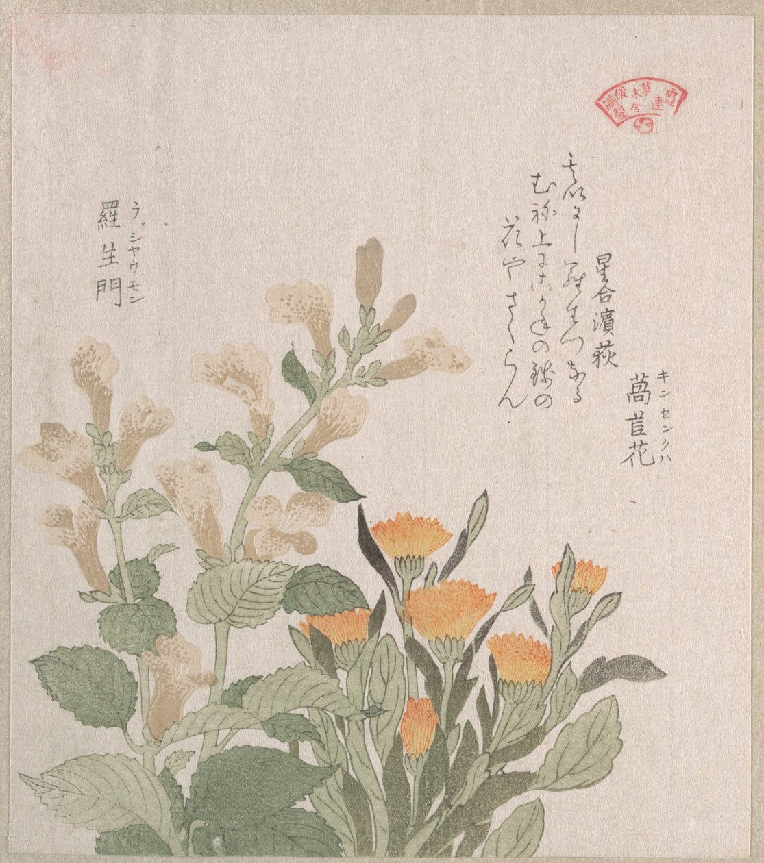 Le souci commun et les fleurs de Rajoman - Kubo Shunman