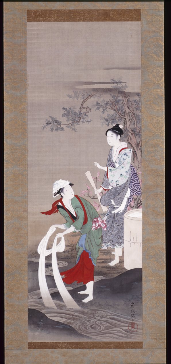 Deux beautés à la rivière Tamagawa (rivière de cristal) à Mishima - Kubo Shunman