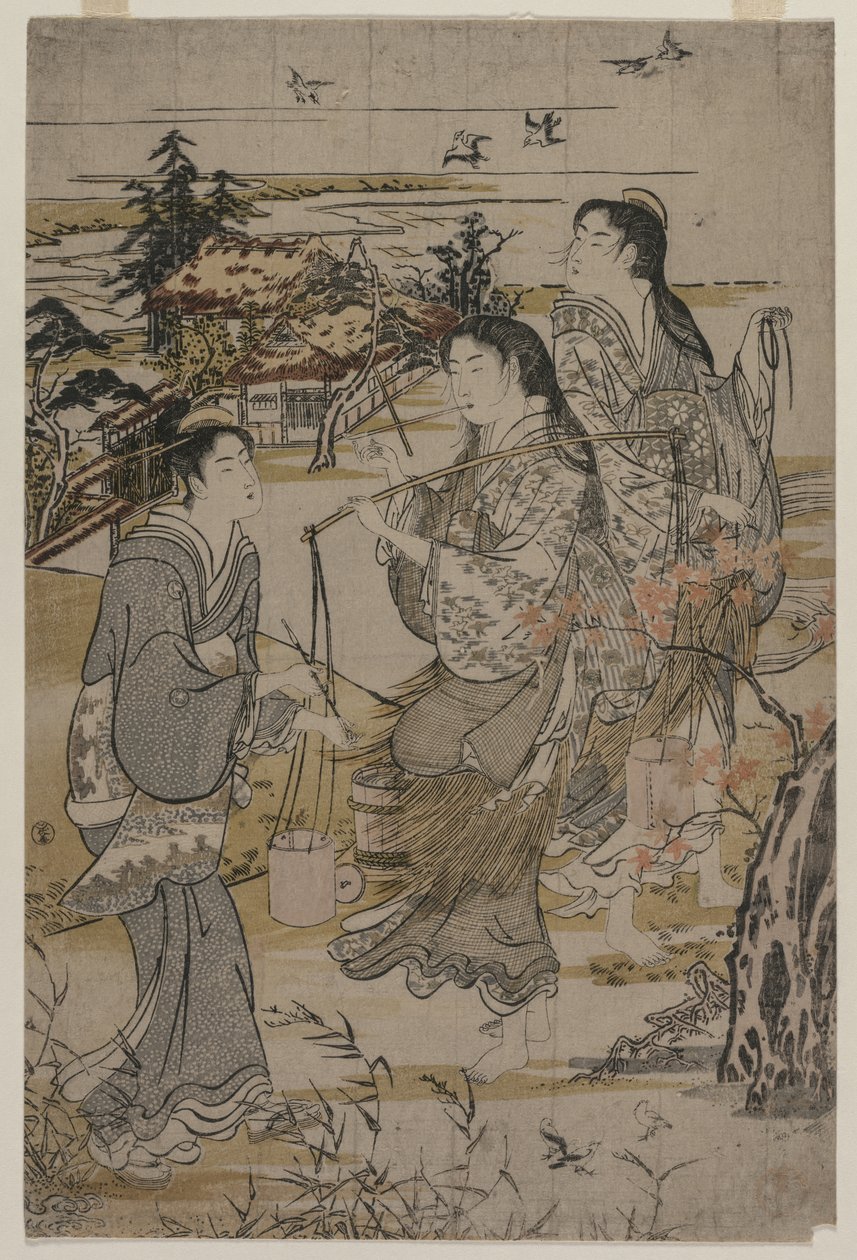 Femmes avec des seaux de sel ; La rivière Noda Tama dans la province de Mutsu, d