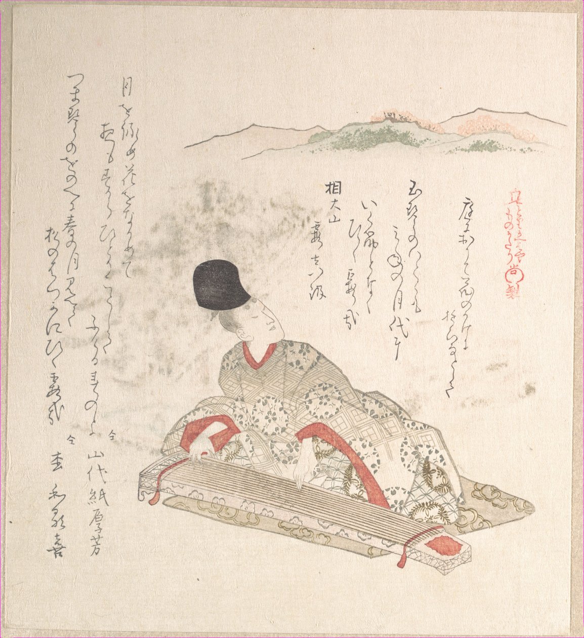 Jeune noble jouant du koto (harpe) - Kubo Shunman
