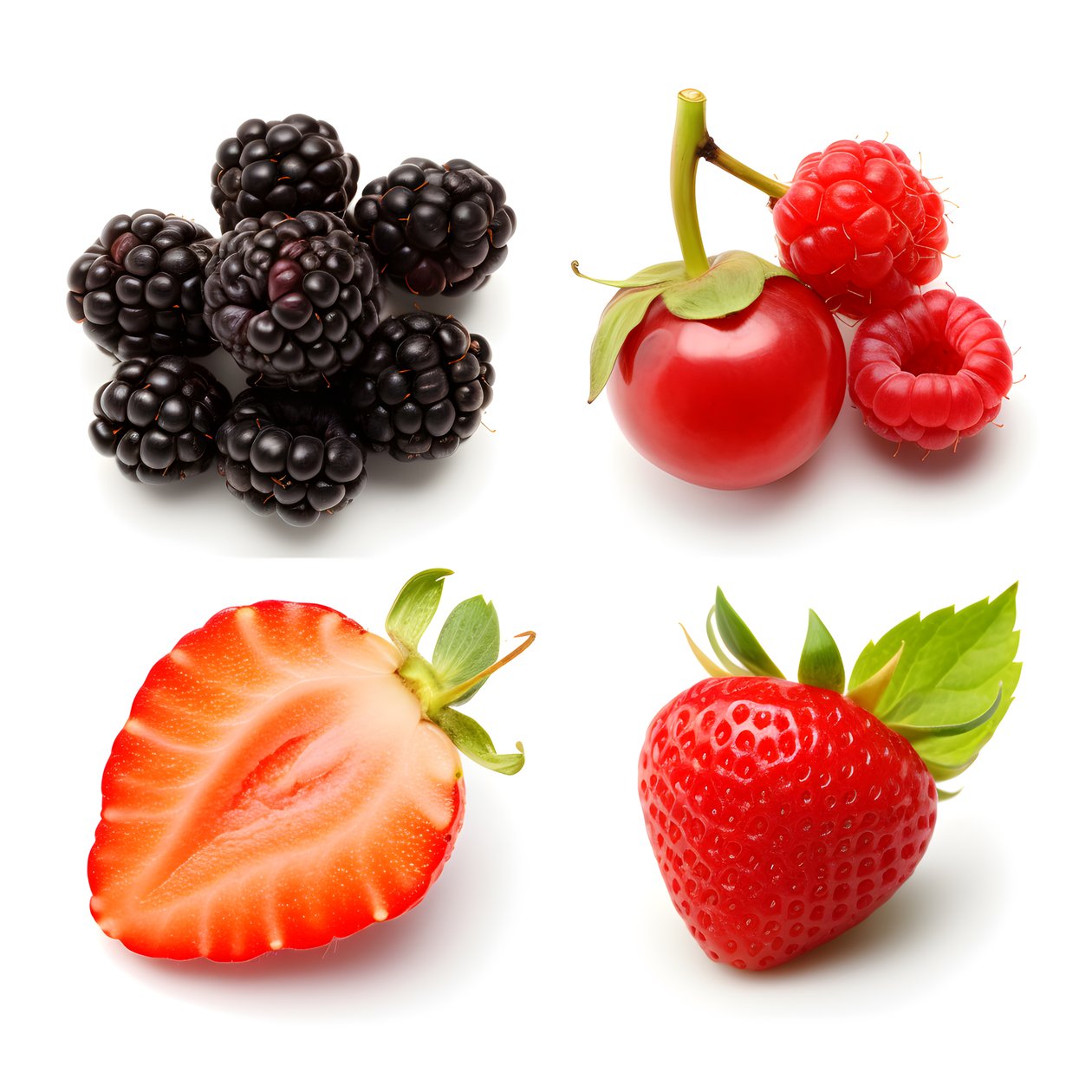 4 fruits et baies isolés sur fond blanc - Kurt Heppke