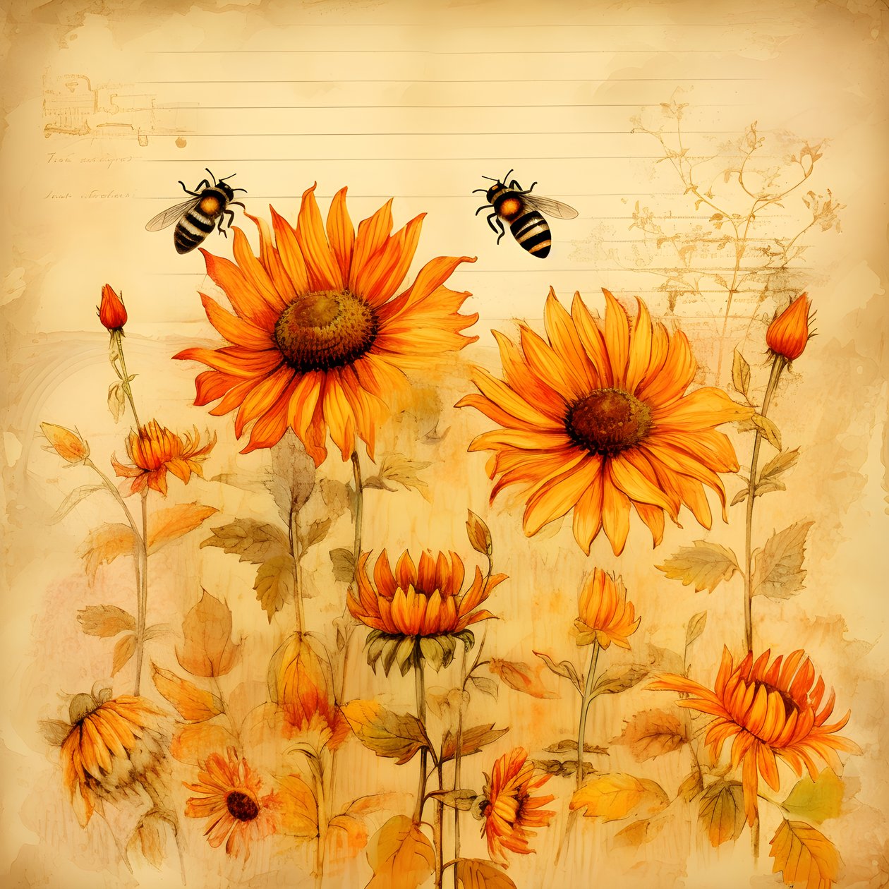 Silhouettes de tournesols et d