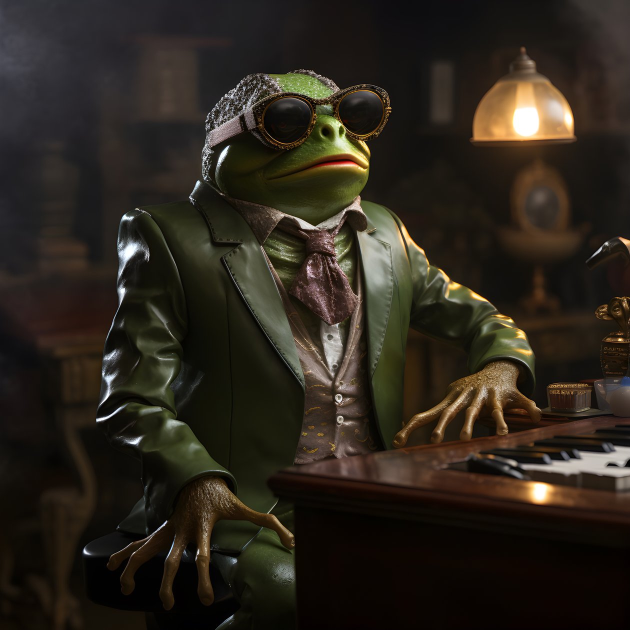 Elton John en grenouille avec lunettes de soleil et piano 2 - Kurt Heppke