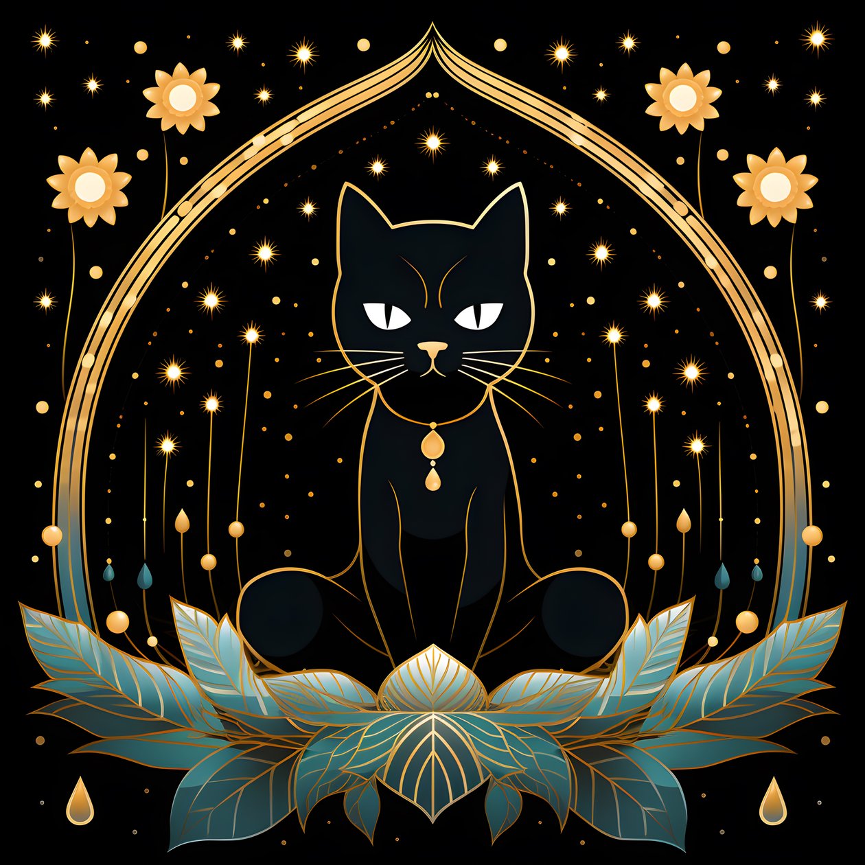 Chat en méditation assis sur une fleur de lotus 4 - Kurt Heppke