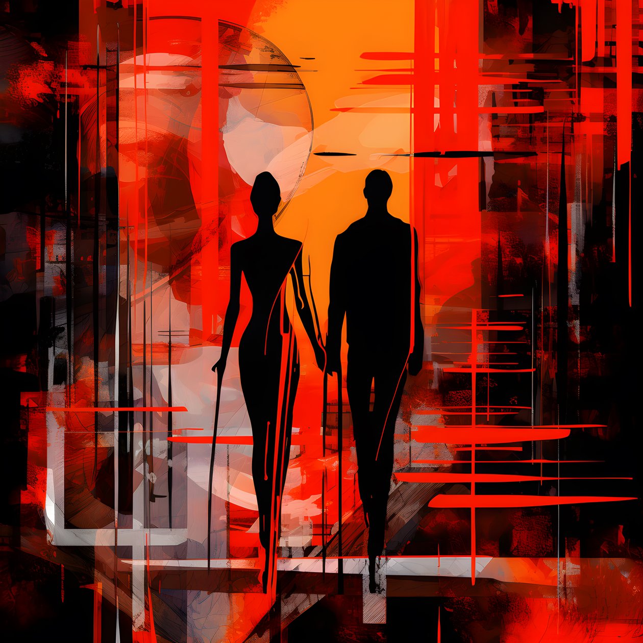 Homme en rouge, femme en orange et noir 2 - Kurt Heppke