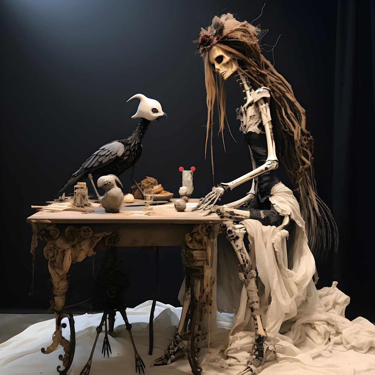 Grande poupée sur une table avec un squelette dessus 3 - Kurt Heppke