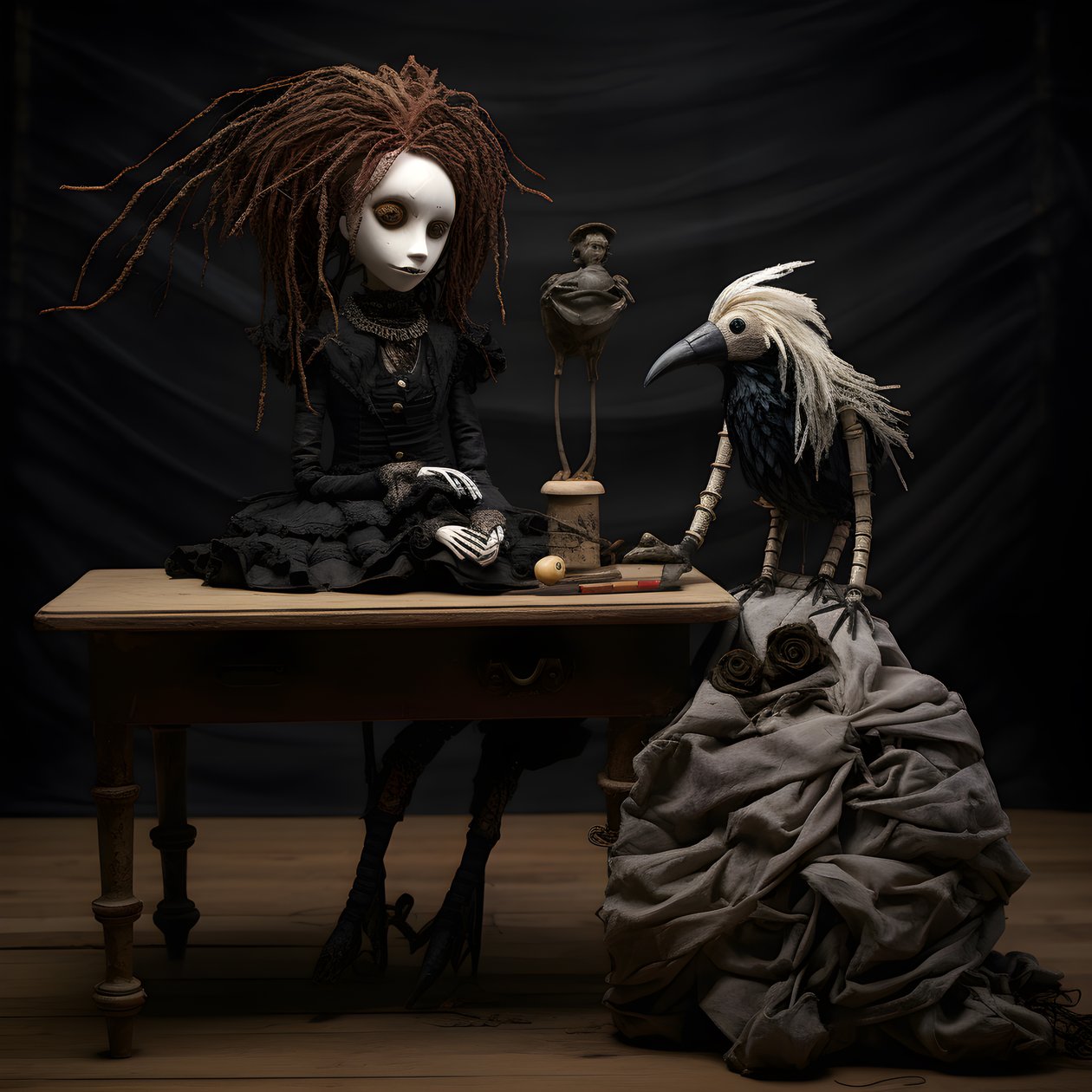 une grande poupée sur une table avec un squelette dessus 2 - Kurt Heppke