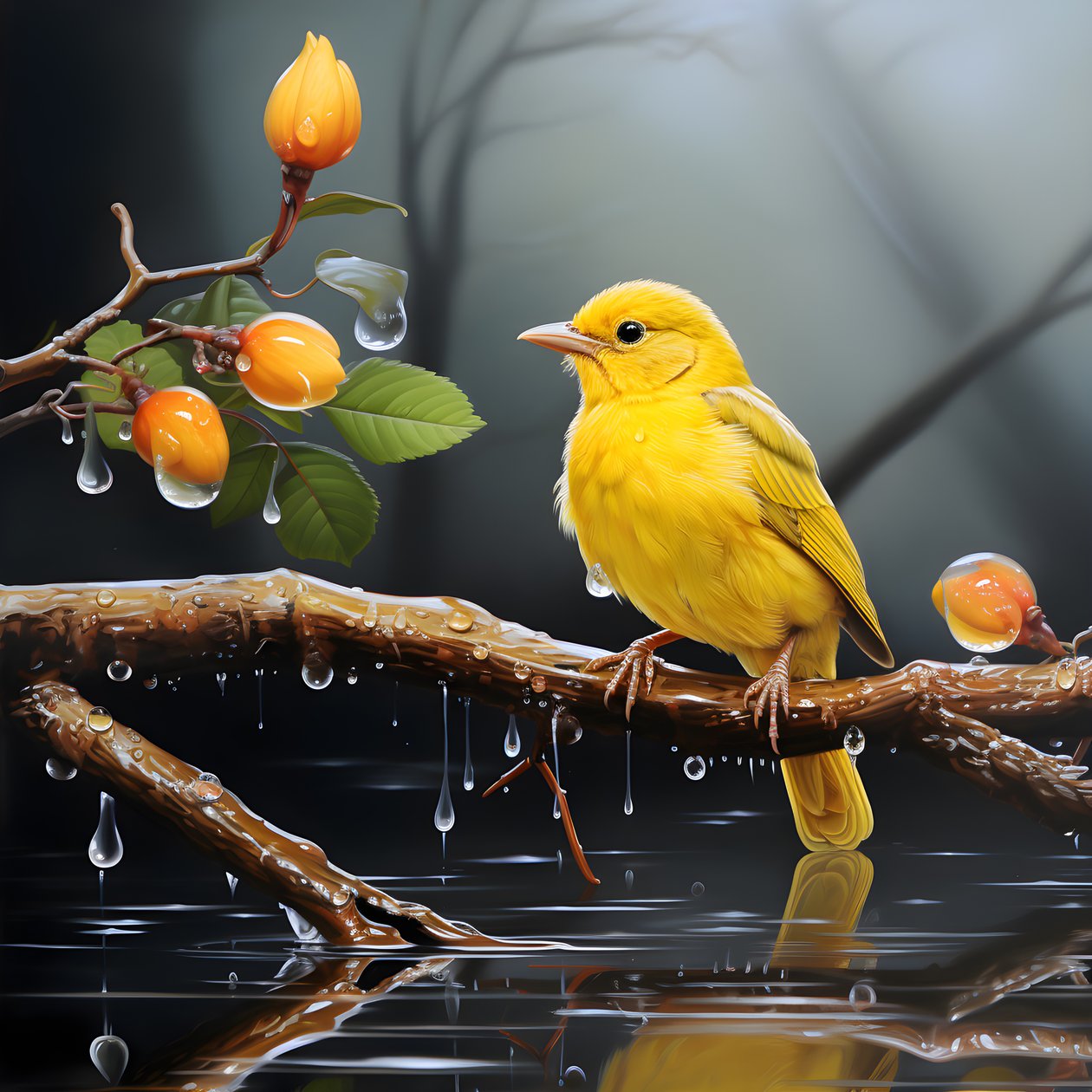 Oiseau jaune sur une branche dans l