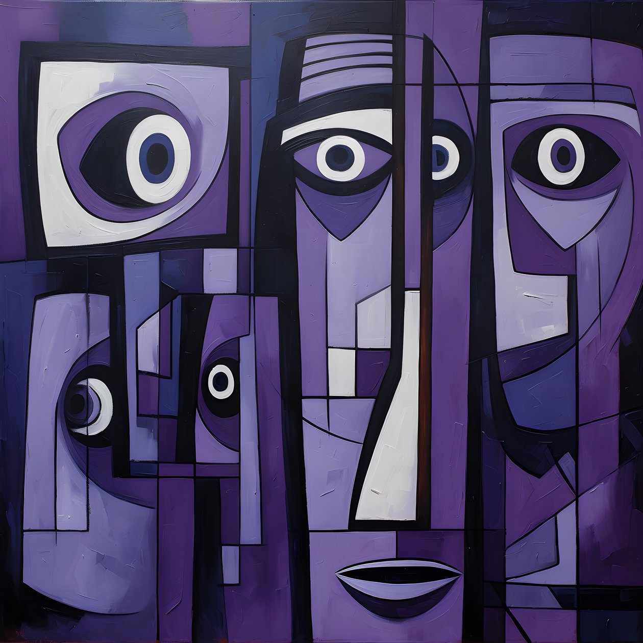 peinture géométrique violette et grise avec œil violet 4 - Kurt Heppke