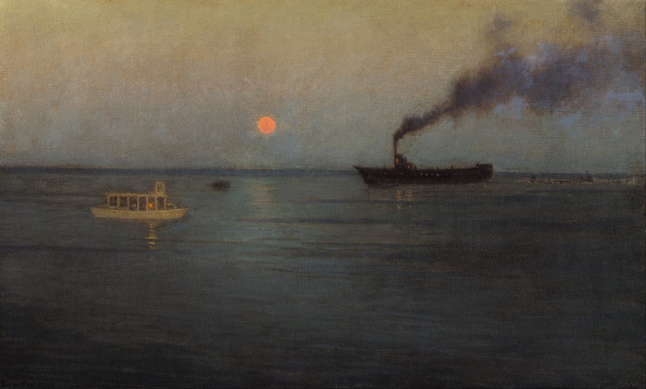 Lune rose au large du port de Charleston - Lowell Birge Harrison