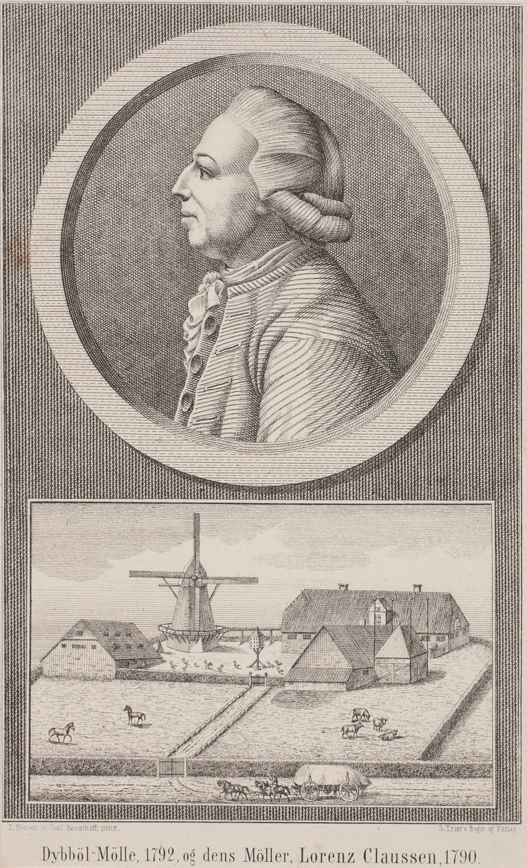 Moulin de Dybbøl, 1792, et son meunier Lorenz Claussen, 1790 - L. Nissen