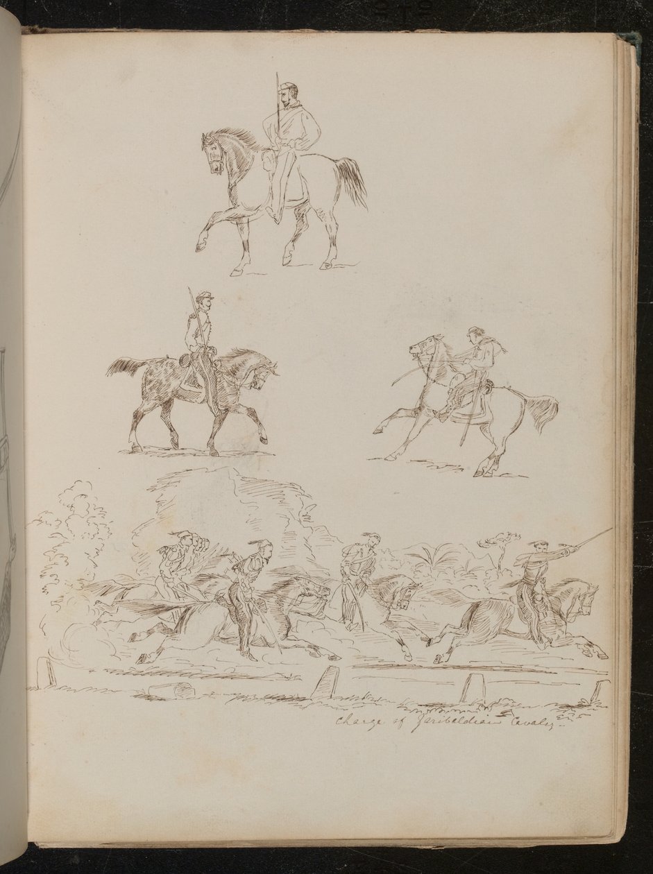 Études de soldats à cheval, la scène de groupe est inscrite 