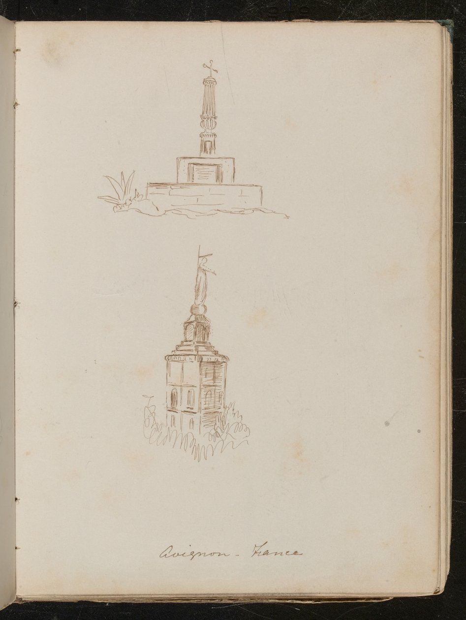 Deux études architecturales de monuments, lieu noté comme "avignon - France" - Lady Butler