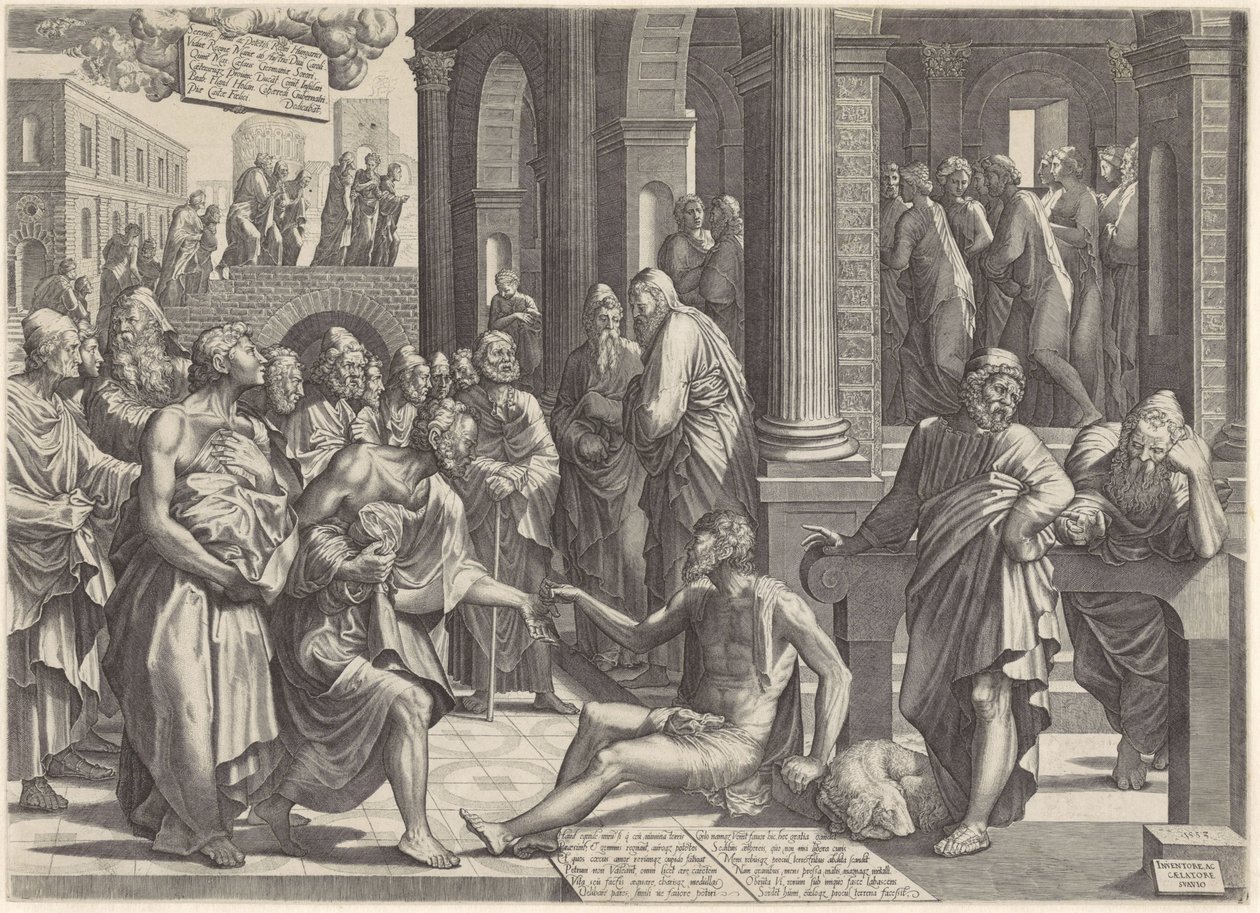 Pierre et Jean guérissant un infirme à la porte du temple - Lambertus Suavius