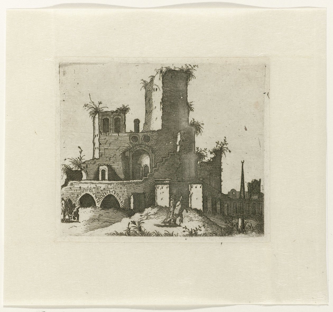Ruine avec tour rectangulaire - Lambertus Suavius