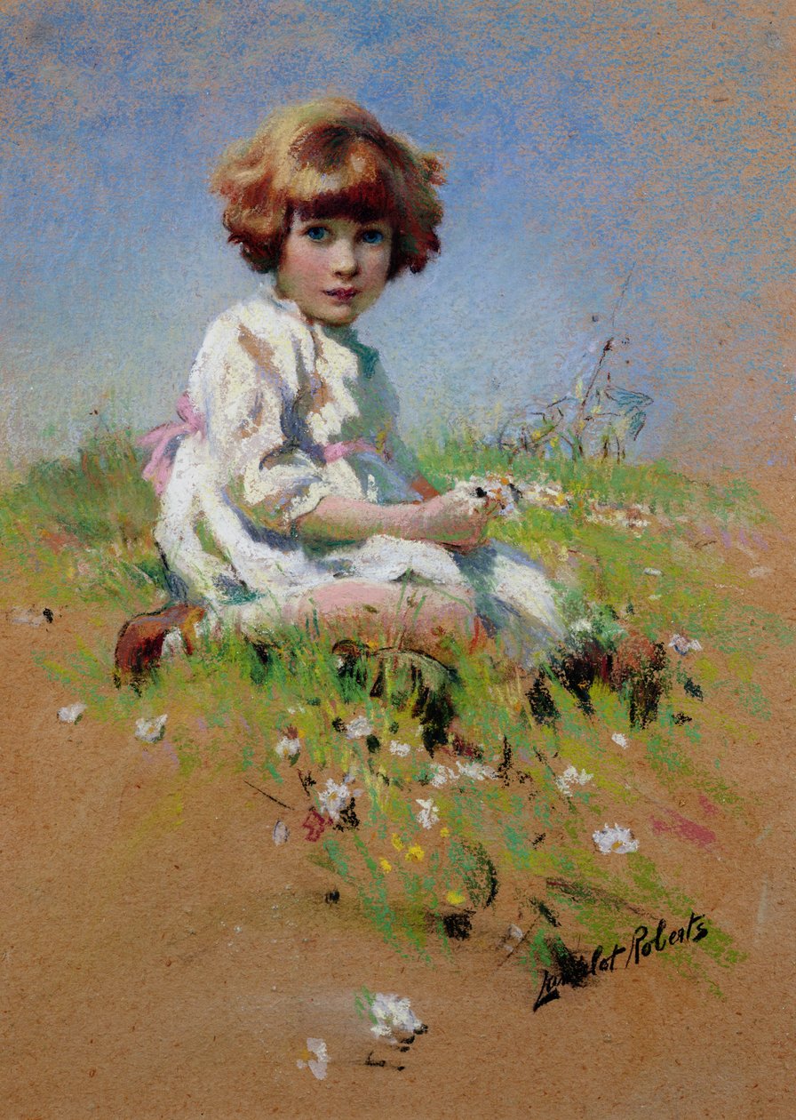 Marjorie - une fille cueillant des marguerites - Lancelot Roberts