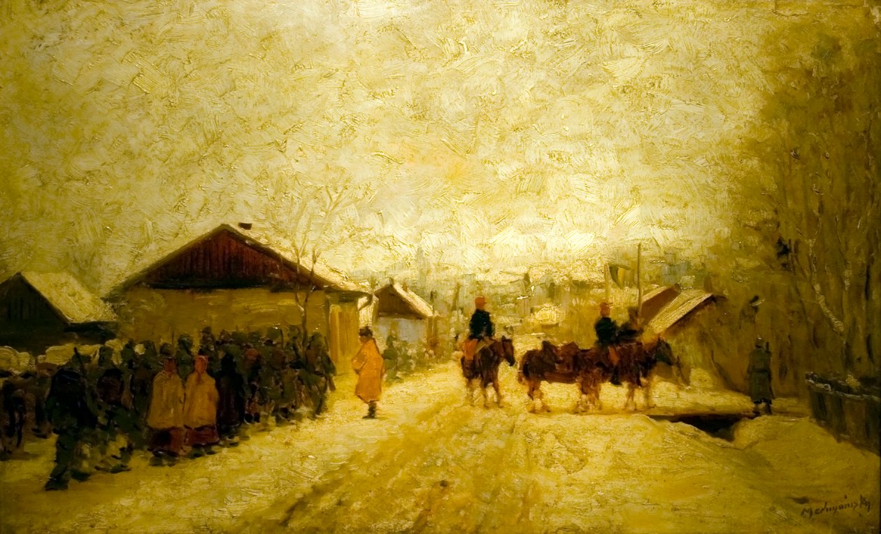 Soldats marchant en hiver - Laszlo Mednyanszky