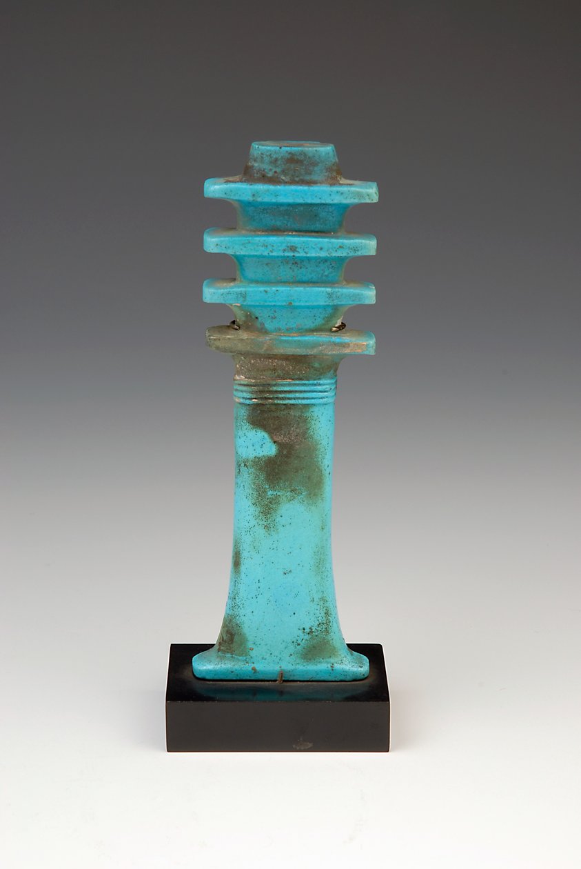 Amulette de pilier Djed faïence et glaçure bleu vif - Late Period Egyptian