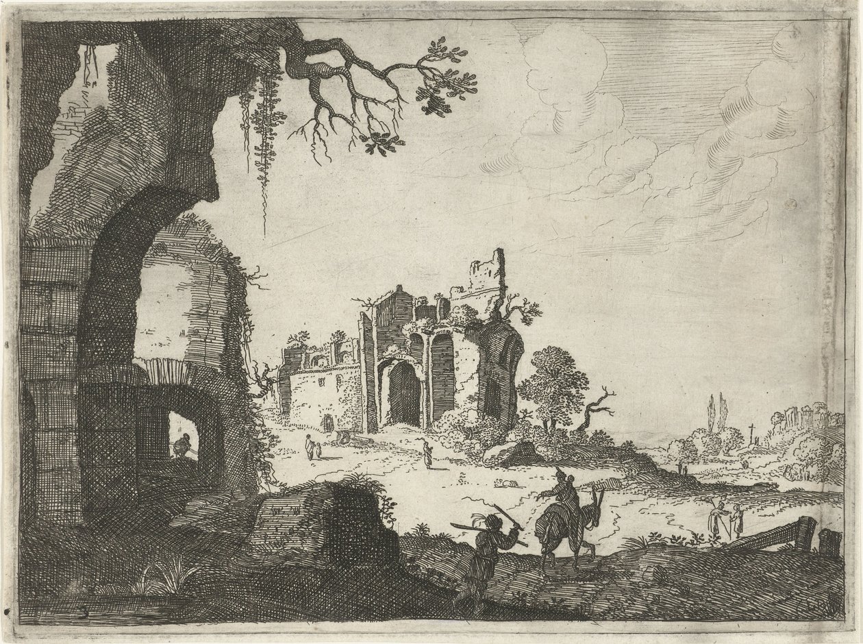 Deux ruines dans un paysage (Landschappen met antieke Romeinse gebouwen) - Laurens Barata